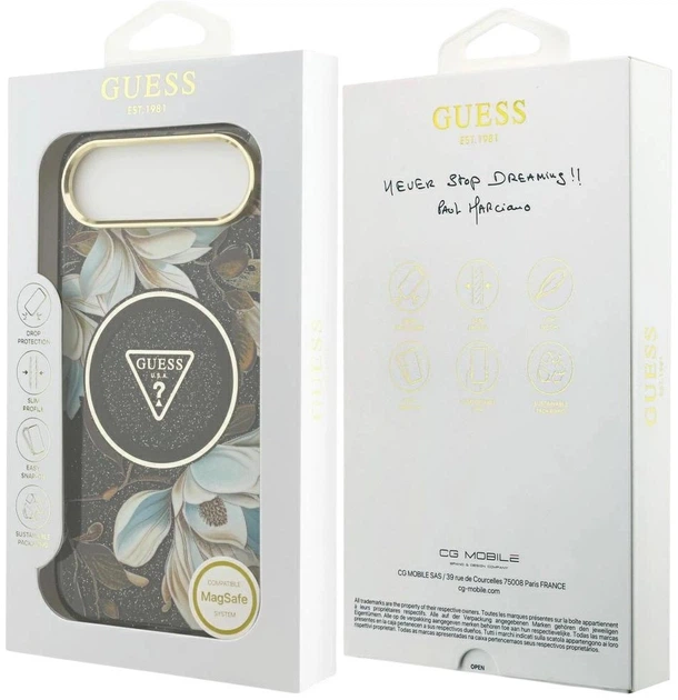 Etui Guess IML Glitter Flowers Triangle MagSafe do Apple iPhone Air Black (3666339524364) - obraz 7