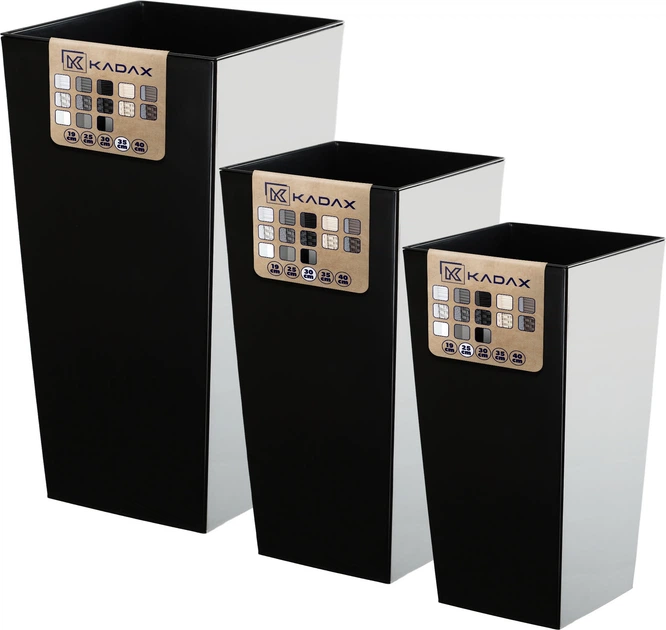 Квіткові горщики зі вставкою Kadax Masiera K8051 25 см + 30 см + 35 см Чорні - зображення 5