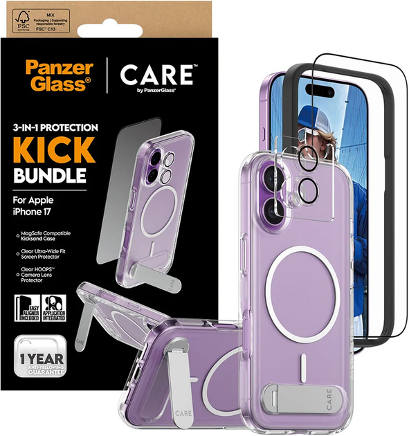 Etui PanzerGlass Kick Bundle MagSafe 3in1 do Apple iPhone 17 Transparent (5715685027338) - obraz 3