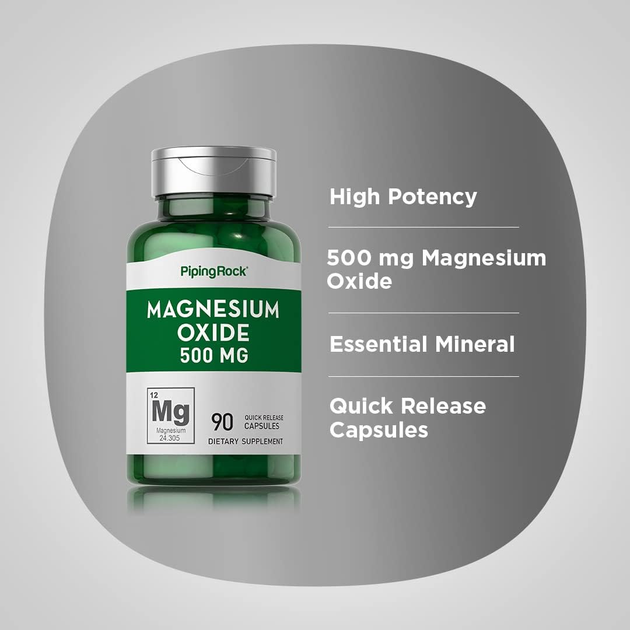 Магний-оксид Piping Rock Magnesium Oxide 500 мг 90 капсул - изображение 4