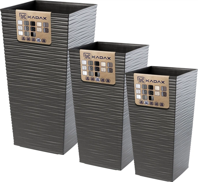 Donice na kwiaty z wkładem Kadax Tuluza K8063 25 cm + 30 cm + 35 cm Grafit - obraz 3