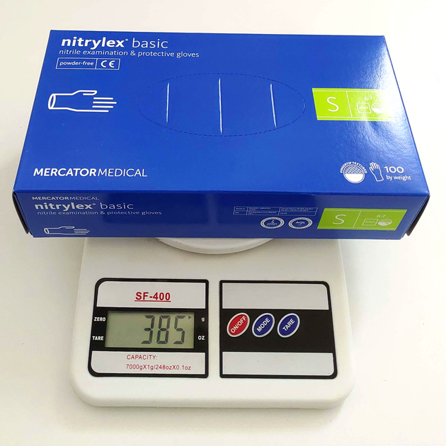 Рукавички нітрилові Nitrylex®, щільність 3.2 г. - PF PROTECT / basic - Сині (100 шт) S (6-7) - изображение 2