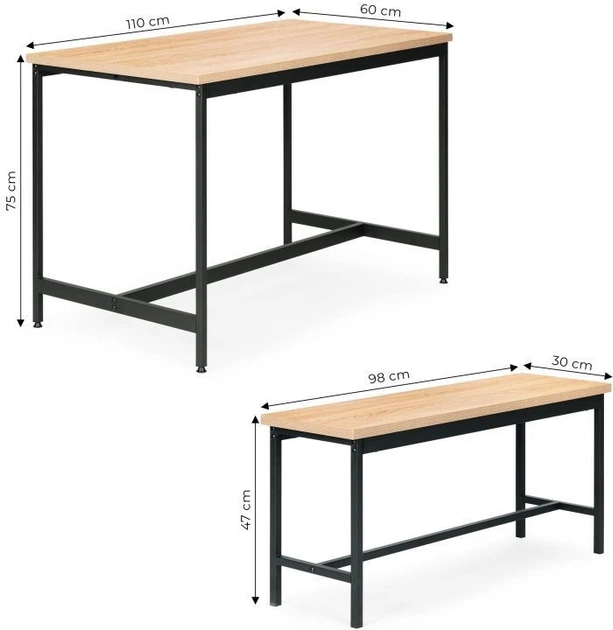 Zestaw mebli ModernHome by Multistore stół do jadalni 110 x 60 cm, 2 ławki (CZCY1106075T-MD-O) - obraz 7