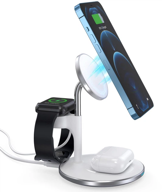 Бездротовий зарядний пристрій Choetech 2 в 1 магнітний Magnetic wireless charger station for Apple (T586-F) - зображення 2