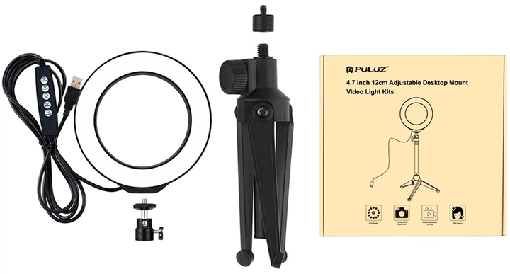 Lampa pierścieniowa RGBW LED Puluz PKT3049B 4.7" + biurkowy statyw - obraz 2
