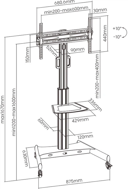Мобільна підставка HiSmart для інтерактивного дисплея 32"-65" (HS081171) - зображення 4