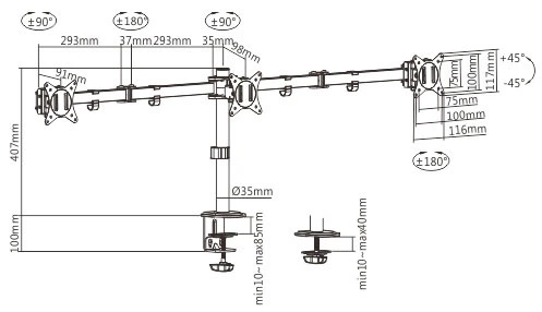 Настільне кріплення HiSmart для трьох моніторів 17-27" (HS082420) - зображення 3