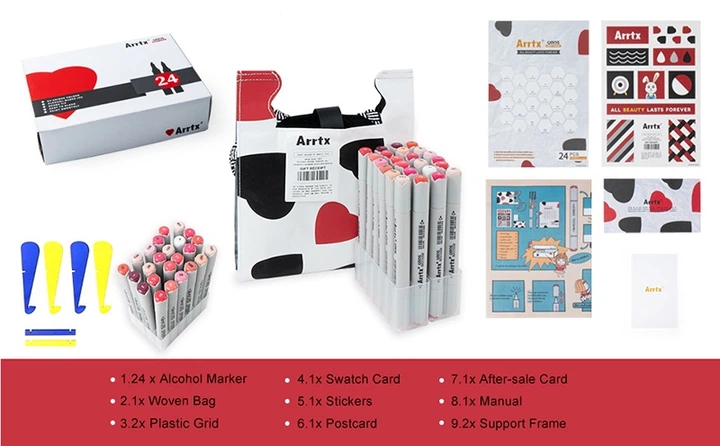 Markery alkoholowe Arrtx OROS ASM-03RD 24 kolory odcienie czerwieni (LC302536) - obraz 2