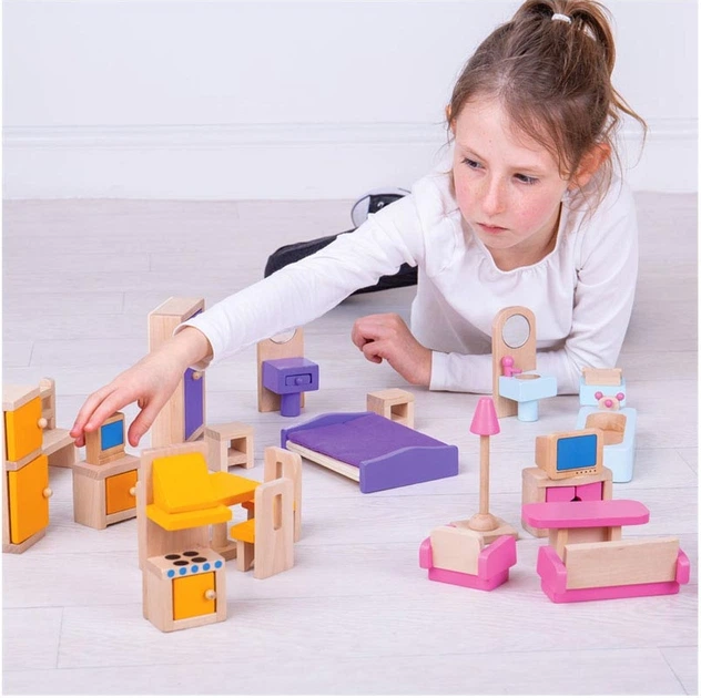 Meble dla lalek Bigjigs Toys drewniane dla domku 27 szt 2999703 (0691621261163) - obraz 6