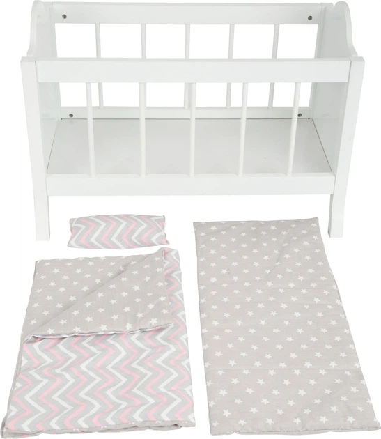 Łóżko dla lalek Small Foot drewniane z pościelą w paski Białe 5410403 (4020972117786) - obraz 3