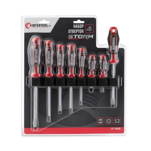 Профессиональный набор отверток INTERTOOL VT-3438 STORM, 8 предметов с магнитными наконечниками - Фото 4 Профессиональный набор отверток INTERTOOL VT-3438 STORM, 8 предметов с магнитными наконечниками - изображение 4