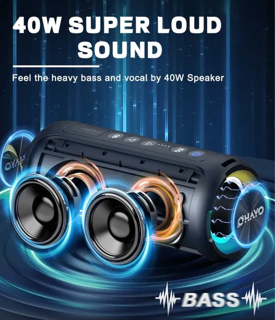 Портативна Bluetooth-колонка Ortizan X8 Pro 40W, IPX7, LED-підсвітка, 30 годин роботи, TWS, Black - зображення 4
