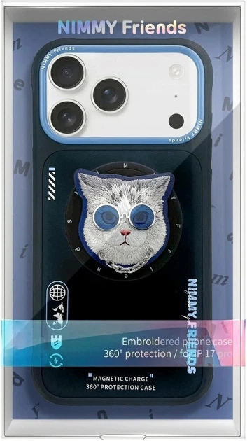 Etui plecki Nimmy Glasses Cool Cat MagSafe do Apple iPhone 17 Black-Blue (6971080314315) - obraz 2