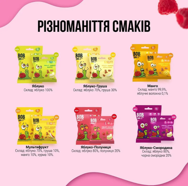 Натуральні снеки для дітей Bob Snail Яблуко та малина 40 г - зображення 6