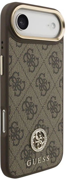 Панель Guess 4G Strass Logo & Big Strap Metal Buttons MagSafe для Apple iPhone Air Brown (3666339550967) - зображення 4