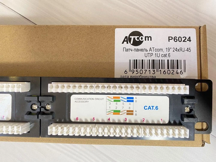 Патч-панель ATcom P6024 19" 24хRJ-45 UTP 1U cat.6 - изображение 3