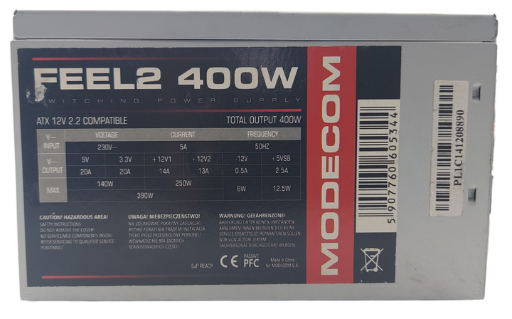 Блок живлення Modecom FEEL 2 400W (ZAS-FEEL2-00-400-ATX) Б/В - Фото 3 Блок живлення Modecom FEEL 2 400W (ZAS-FEEL2-00-400-ATX) Б/В - изображение 3