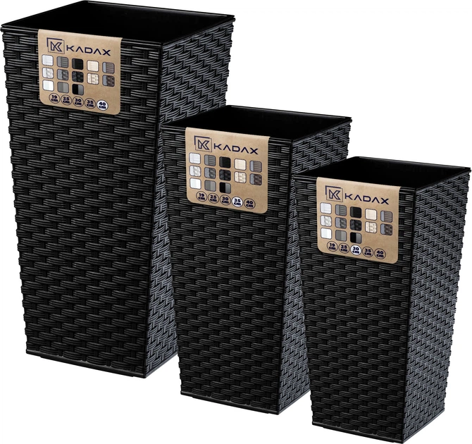 Donice na kwiaty z wkładem Kadax Pesaro K8067 30 cm + 35 cm + 40 cm Czarne - obraz 3