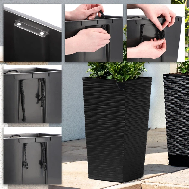 Donice na kwiaty z wkładem Kadax Tuluza K8072 30 cm + 35 cm + 40 cm Czarne - obraz 5