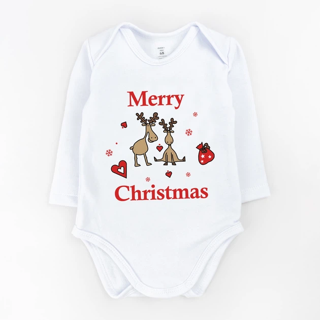 Боди-лодочка для младенцев с длинным рукавом christmas reindeer двунитка с начесом Dexter`s 62 см белый - Фото 1 Боди-лодочка для младенцев с длинным рукавом christmas reindeer двунитка с начесом Dexter`s 62 см белый - изображение 1