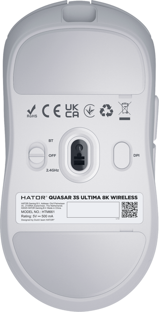 Mysz HATOR Quasar 3S Ultima 8K Wireless White ( HTM661) - obraz 6