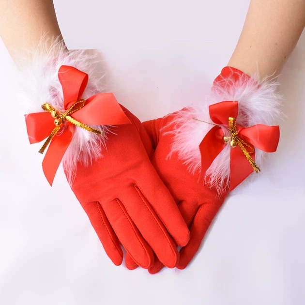 Рукавички новорічні з бантиком honey fashion accessories xs/s/m червоні (30к042) - изображение 3