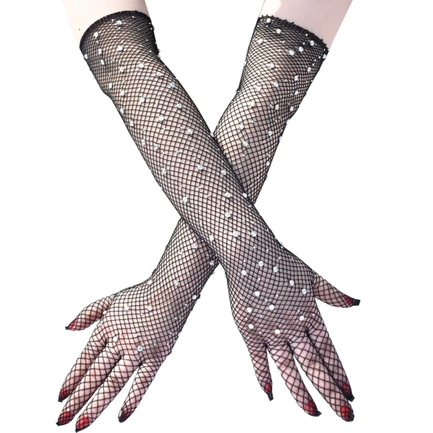 Рукавички в сіточку довгі зі стразами honey fashion accessories s/m/l чорні (30к039) - изображение 7