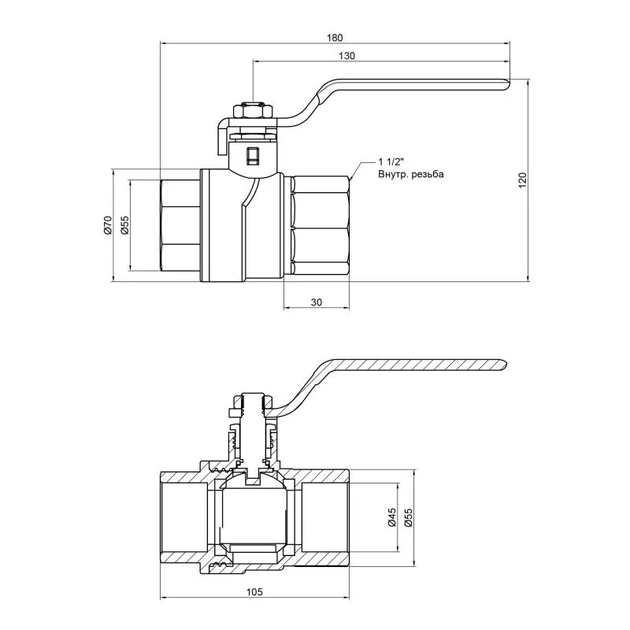 Кран шаровой Thermo Alliance Forte 1 1/2" ВР для воды (ручка) SF600W40 - изображение 2