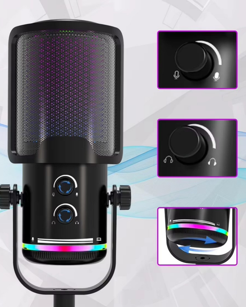 Микрофон M16 игровой для ПК и ноутбука с USB ,шумоподавлением, RGB-подсветкой, кардиоидной диаграммой настольный - изображение 5
