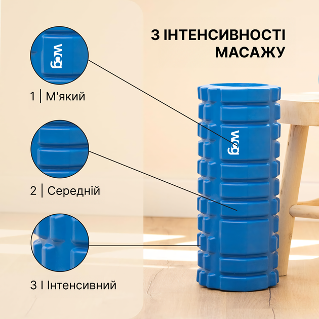 Массажный ролик WCG K1, 33×14 см, EVA с сердечником ABS, синий, нагрузка до 300 кг - изображение 5