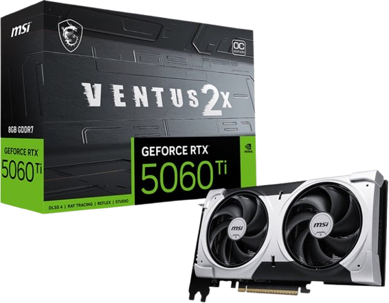 Відеокарта GeForce RTX 5060 Ti 8GB MSI Ventus 2X OC Plus (RTX 5060 Ti 8G VENTUS 2X OC PLUS) - Фото 1 Відеокарта GeForce RTX 5060 Ti 8GB MSI Ventus 2X OC Plus (RTX 5060 Ti 8G VENTUS 2X OC PLUS) - зображення 1