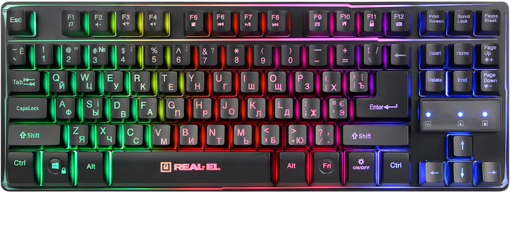 Клавіатура REAL-EL Gaming 8710 Backlit Ukr RGB Black (EL123100030) - Фото 1 Клавіатура REAL-EL Gaming 8710 Backlit Ukr RGB Black (EL123100030) - зображення 1