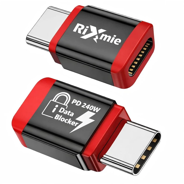 Адаптер Rixmie USB C to USB C Data Blocker, 240Вт, PD, red - Фото 2 Адаптер Rixmie USB C to USB C Data Blocker, 240Вт, PD, red - изображение 2