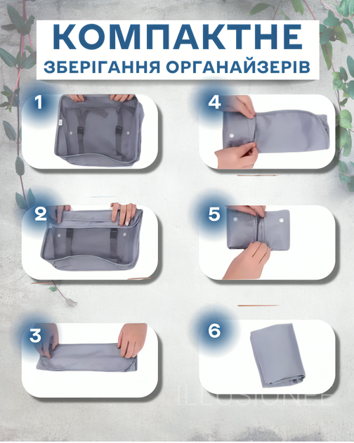 Органайзеры набор органайзеров 6в1 дорожный для хранения одежды обуви белья косметики аксессуаров организация багажа компактное хранение сумки чехлы для чемодана ручной клади поездок путешествий водонепроницаемые складная конструкция серые 3DTOYSLAMP - изображение 4