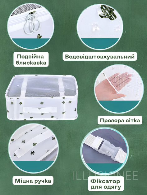 Органайзери набір органайзерів 9в1 дорожній для зберігання одягу взуття білизни косметики аксесуарів організація багажу компактне зберігання сумки чохли для чемодана ручної кладі поїздок подорожей водонепроникні складна конструкція кактуси 3DTOYSLAMP - зображення 7