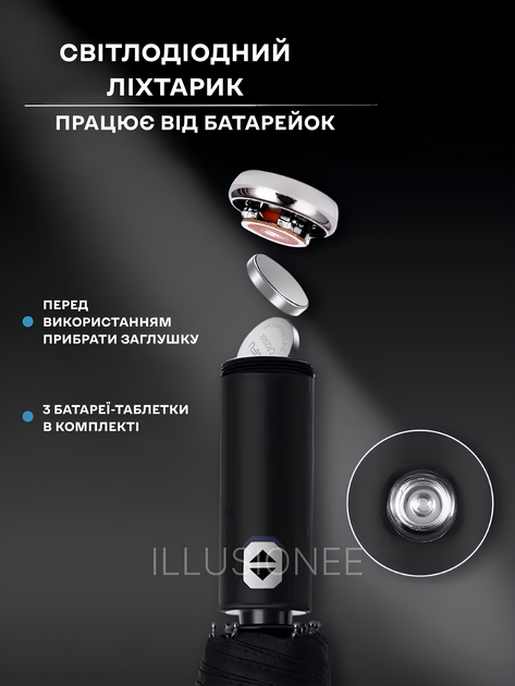 Зонт автомат зонтик с LED фонариком светоотражающей лентой 10 спиц складной компактный ветрозащитный зонты с прочным механизмом антиветер мужской женский автоматический удобный от дождя для сумки путешествий дороги прогулок дорожный красный 3DTOYSLAMP - изображение 5