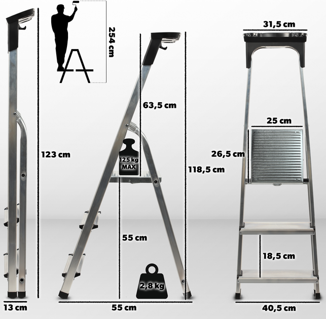 Алюмінієва драбина Kadax Vulvik 3 сходинки 125 кг K4431 (5903699435182) - зображення 2