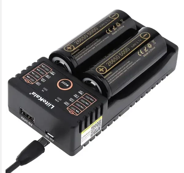 Зарядне LiitoKala Lii-202 для 2 елементів 10440-26650, Ni-Mh, Li-Ion, Li-Fe, від USB +ПоверБанк - зображення 3