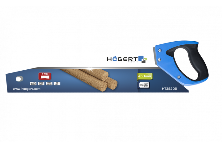 Пила ручна для деревини 450 мм з дрібним зубом 7 TPI Hogert (HT3S205) - зображення 2