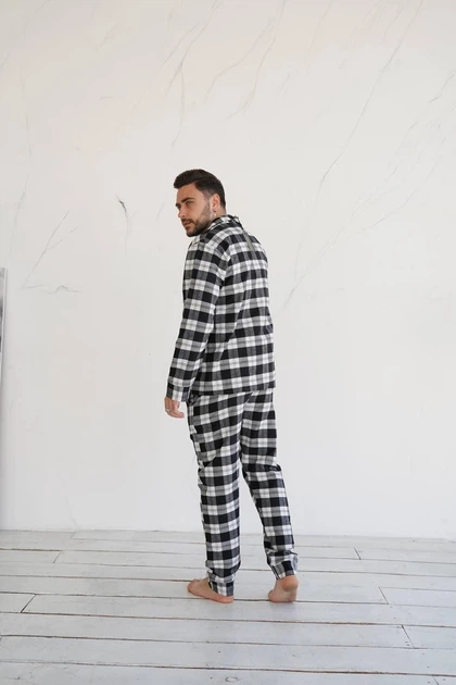 Піжама чоловіча в клітинку фланель штани і сорочка XXL чорний - изображение 5