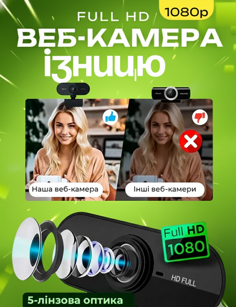 Веб-камера FULL HD 1080p | 1920x1080, З Автофокусом та Вбудованим Мікрофоном, Для Стрімів, + Кришка Об'єктива - Фото 8 Веб-камера FULL HD 1080p | 1920x1080, З Автофокусом та Вбудованим Мікрофоном, Для Стрімів, + Кришка Об'єктива - изображение 8