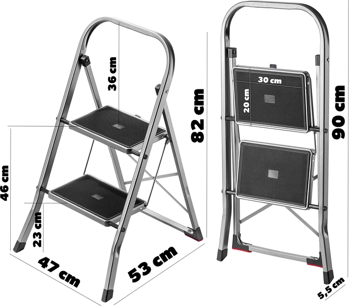Алюмінієва драбина Kadax Borne 2 сходинки Срібляста K8086 (5903699473771) - зображення 4