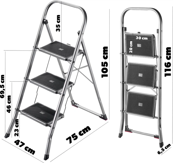 Алюмінієва драбина Kadax Borne 3 сходинки Срібляста K8087 (5903699473788) - зображення 4