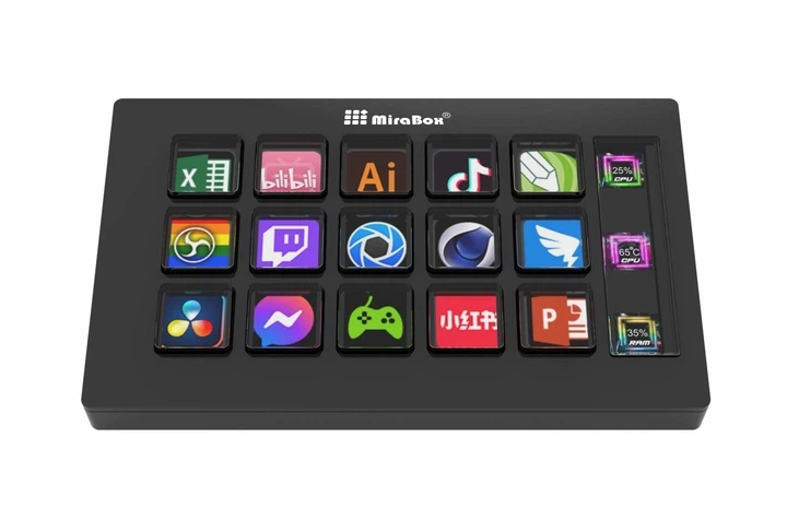 Міні-клавіатура консольна панель MiraBox 293S Stream Controller, Studio Deck, 15 макропрограмованих клавіш, дії в програмах і SoftwarSe, таких як OBS, Twitch, YouTube тощо, для потокового передавання, ігор, роботи з Mac і ПК, Чорна - зображення 2