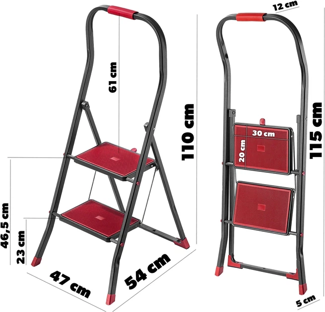 Сталева драбина Kadax Oulu з платформою 2 сходинки 150 кг K6586 (5903699457306) - зображення 4