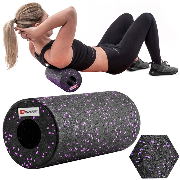 Роллер массажер Hop-Sport EPP 33 см HS-P033YG черно-фиолетовый гладкий пустотелый валик ролик для ног - изображение 15