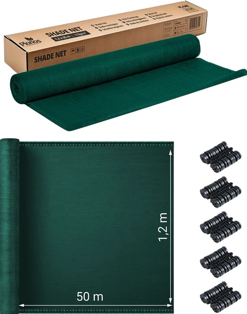 Siatka cieniująca Plonos 1.2 x 50 m + 50 zacisków Zielona (454111) - obraz 3