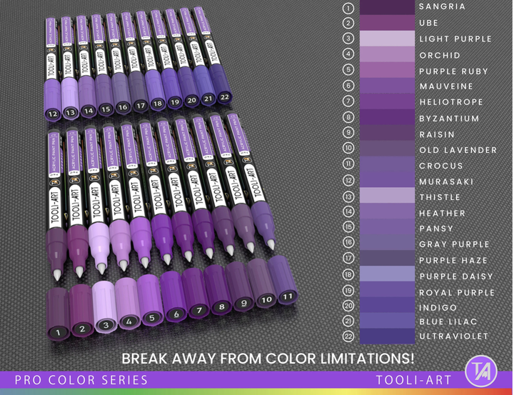 Акриловые маркеры Tooli-Art Purple Tones Pro 22 цвета 0.7mm Extra Fine - изображение 5