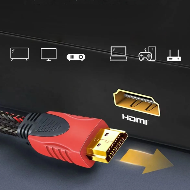 Шнур HDMI на HDMI 10м, посилений в обмотці / Кабель у тканинній оболонці / Високошвидкісний провід - зображення 2