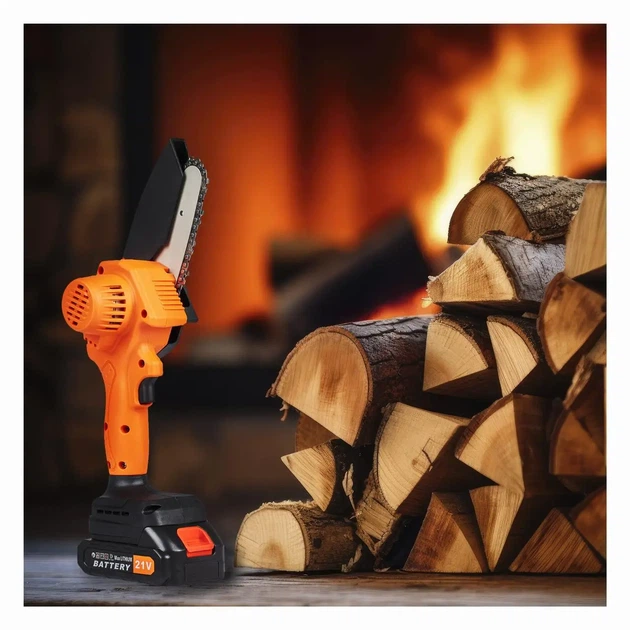Аккумуляторная мини-цепная пила Kraft&Dele KD10627, 4", 7 м/с, с 2 аккумуляторами, оранжевая - изображение 4